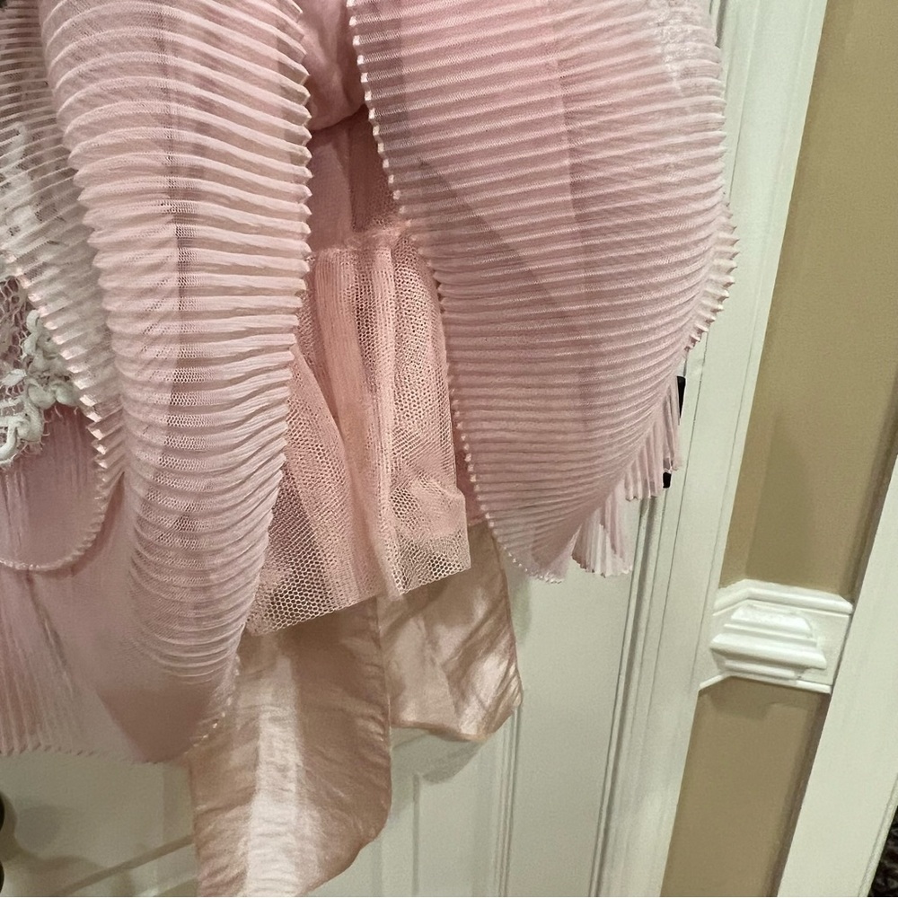 Vintage Betsey Johnson Lace Pink Strapless Mini Dress Lacey Tea Party Tulle Bow - Picture 5 of 14